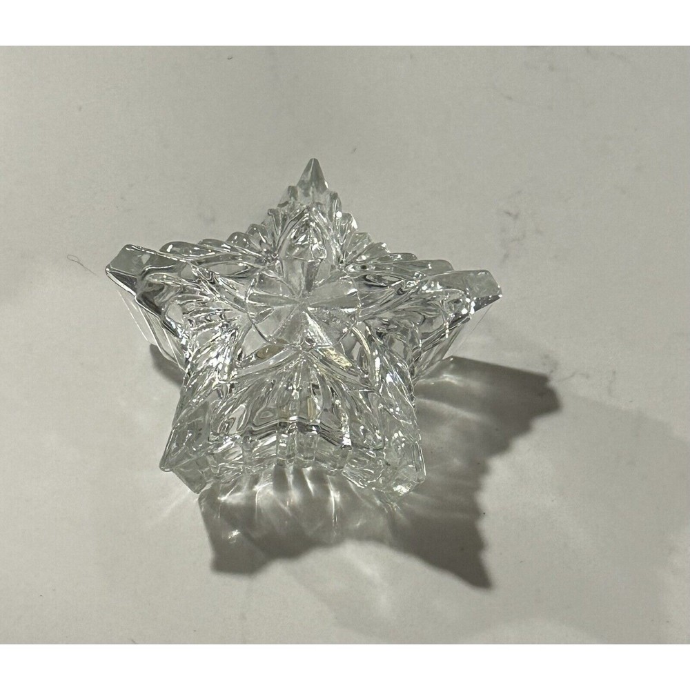 Vtg Crystal Clear Star Shape Lead Crystal Trinket Jewelry Box Romania Glass Lid - Picture 6 of 16